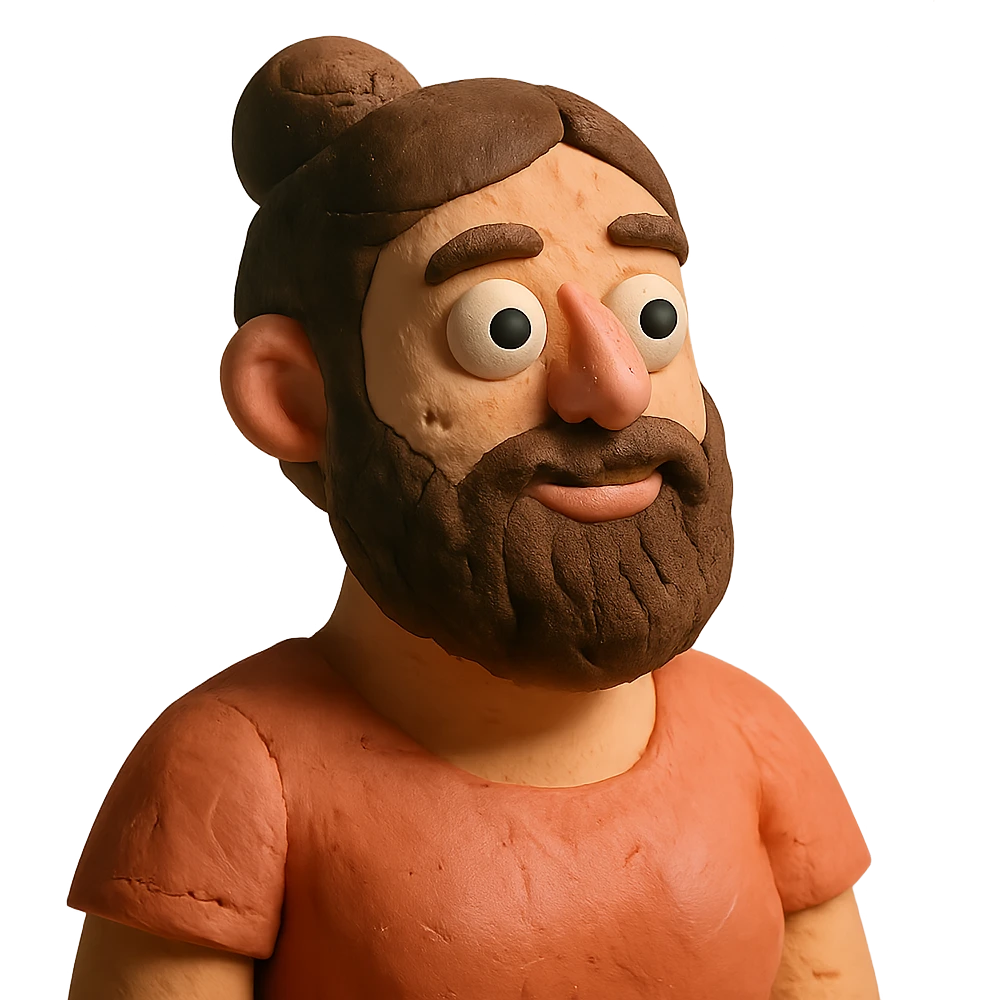 claymation style woman with a beard emoji