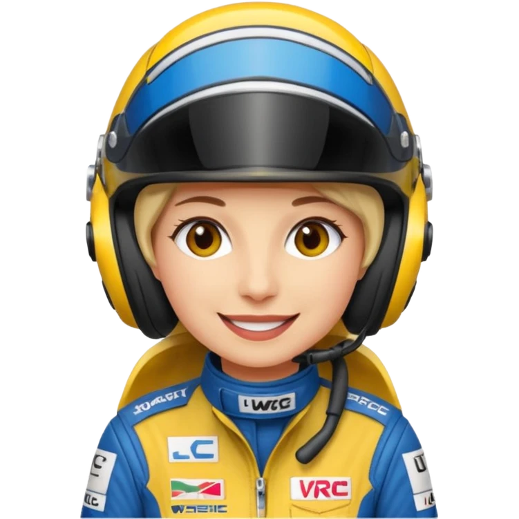 Je souhaiterai un emoji d'une femme, pilote de rallye WRC qui porte un casque et une combinaison aux couleurs de la marque LU emoji