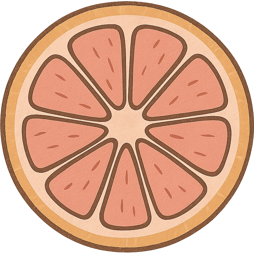 flat icon of a pink grapefruit slice, top-down view, minimal and clean design, using only 3-4 colors emoji