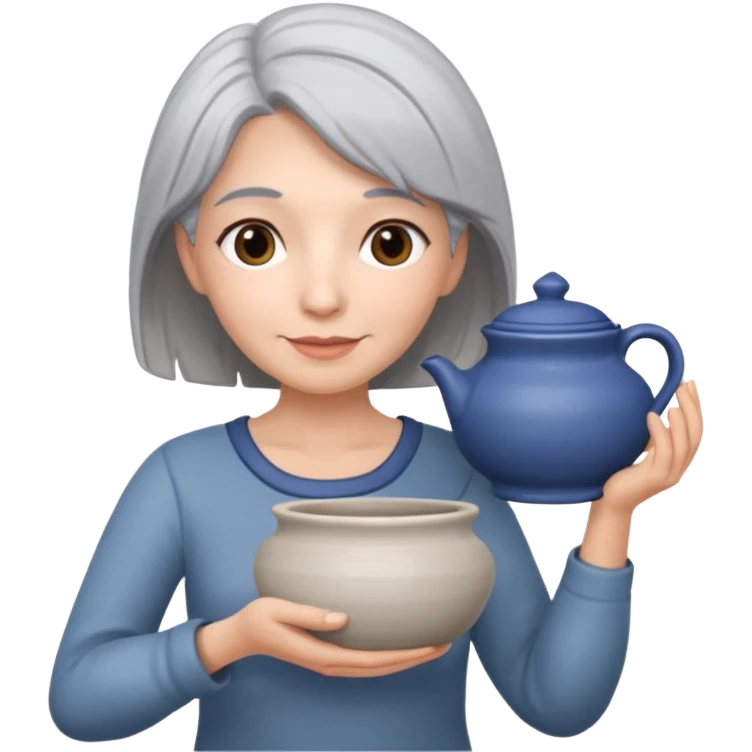 Woman with grey hair with ceramics emoji