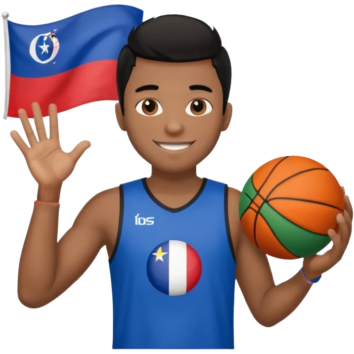 light black skin guy black hair in one hand basketball ball and in othe slovenian flag emoji