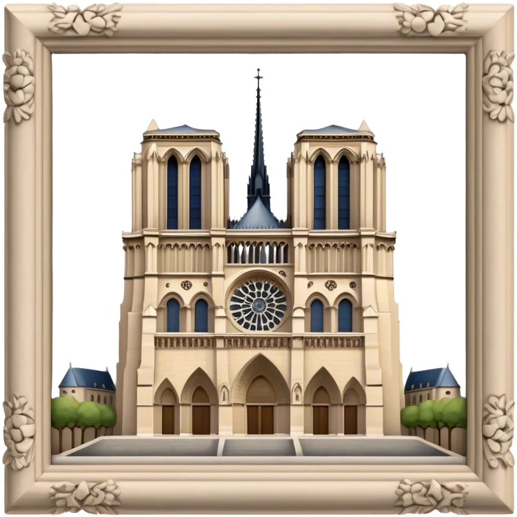Cinematic Realistic Notre-Dame Cathedral Landmark Emoji, showcasing the Gothic splendor of the cathedral rendered with detailed stone carvings and majestic, soft lighting. emoji