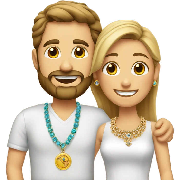 happy husband with beard and wife with jewelry emoji