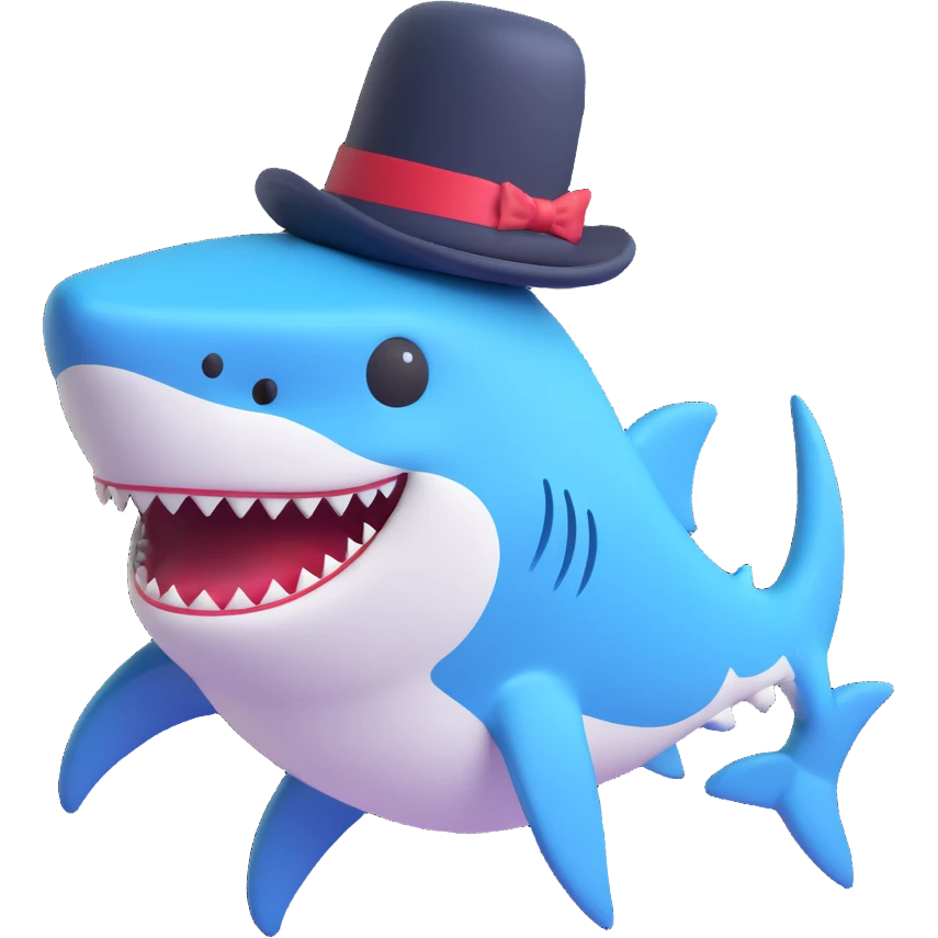 shark in a top hat, 3D emoji style emoji