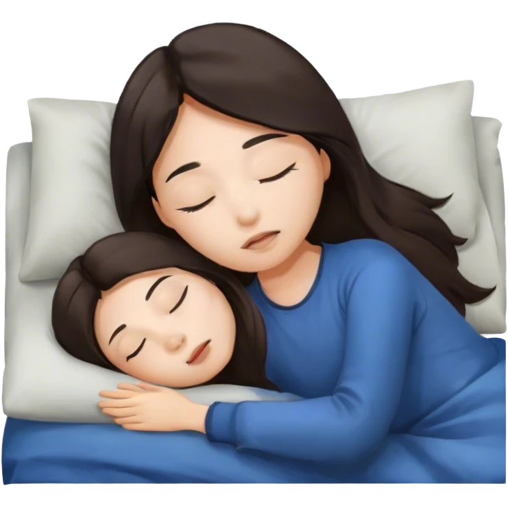 Long hair pretty Asian brunette girl waking up still asleep emoji