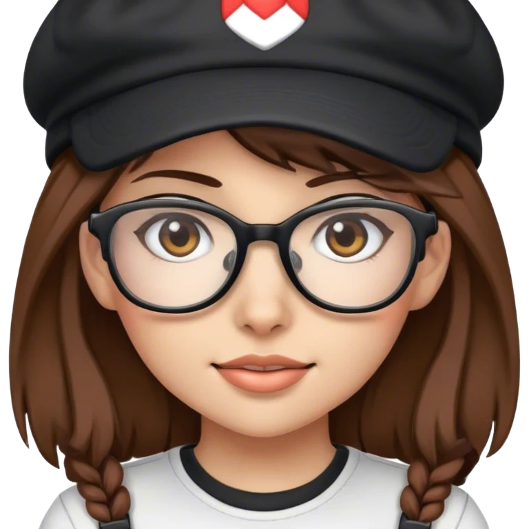 girl gamer with glasses, black cap and brown hair emoji