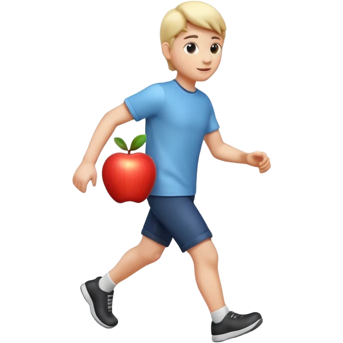 3D Apple emoji style person walking, clear stride, centered, soft shadow, white background. emoji