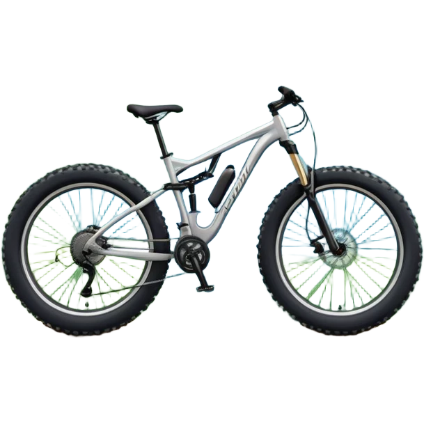 The background showcases majestic mountains, lush green valleys, and a bright blue sky with fluffy clouds. The sun casts warm light over the landscape, emphasizing the beauty of outdoor cycling. a mountain bike standing on a scenic trail.  emoji