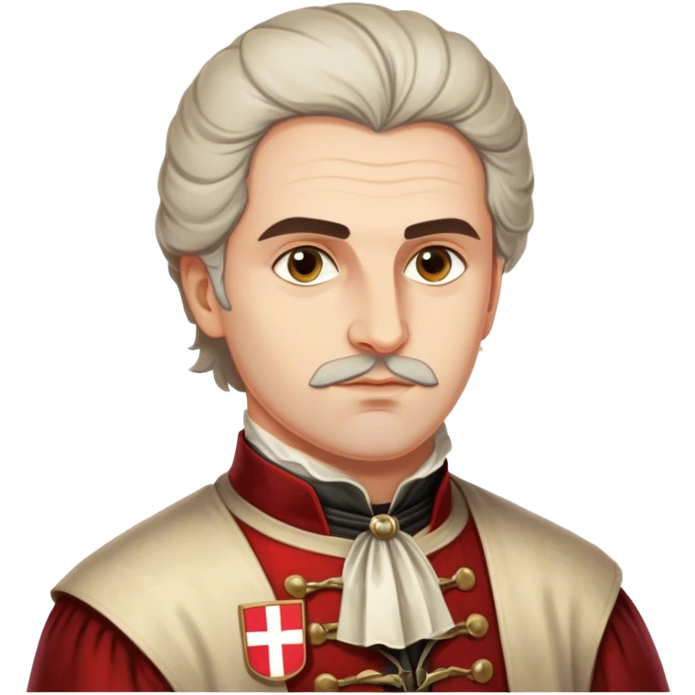 Cinematic Realistic Marko Marulić Portrait Emoji, depicted as a celebrated Croatian writer with a reflective expression and period clothing, rendered with rich textures and warm literary lighting that captures his historical influence. emoji