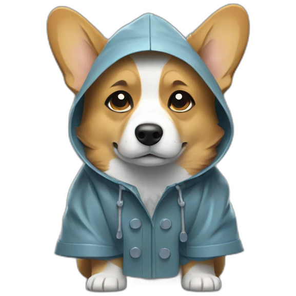 corgi wearing a rain coat looking sad emoji