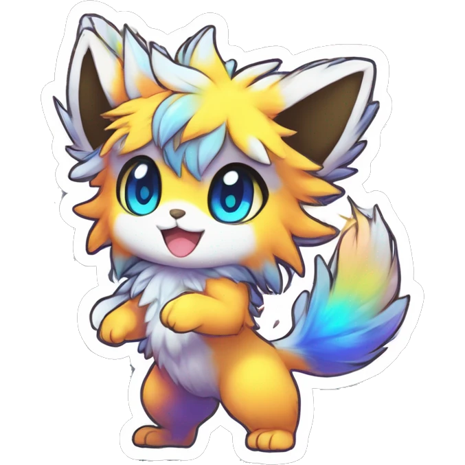 Anthro Fluffy Cool Cute Magical Elemental Shiny Colorful Neon Vibrant Colors Sparkle Kemono-style Chibi Fantasy-Animal-Fakémon-Pokémon-Hybrid Fur Sona Aesthetic Full Body Sticker emoji
