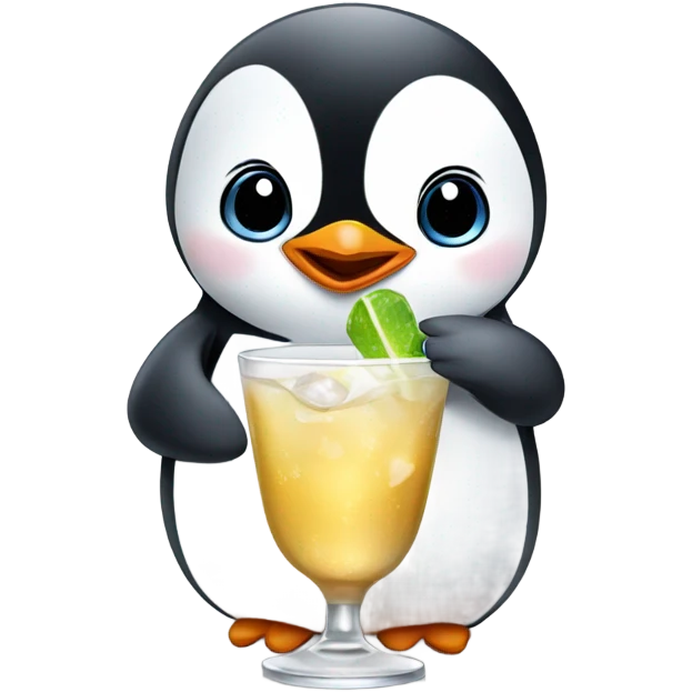 Baby penguin drinking a martini emoji