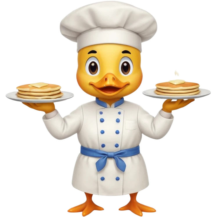 A chef duck wearing a tiny apron, flipping pancakes confidently. emoji