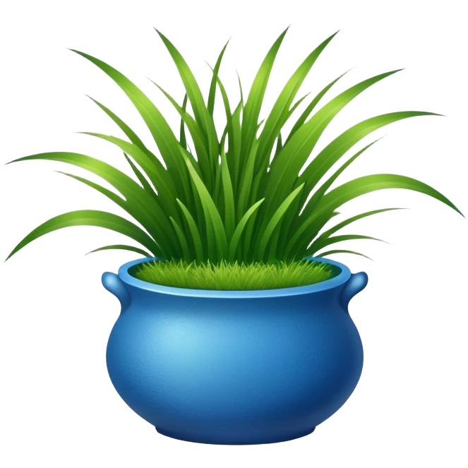a small blue cachepot with grass leaves  emoji