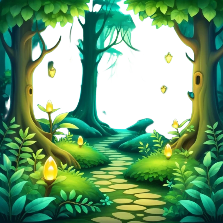 enchanted forest with dense foliage and soft magical glow, fantasy vibe emoji