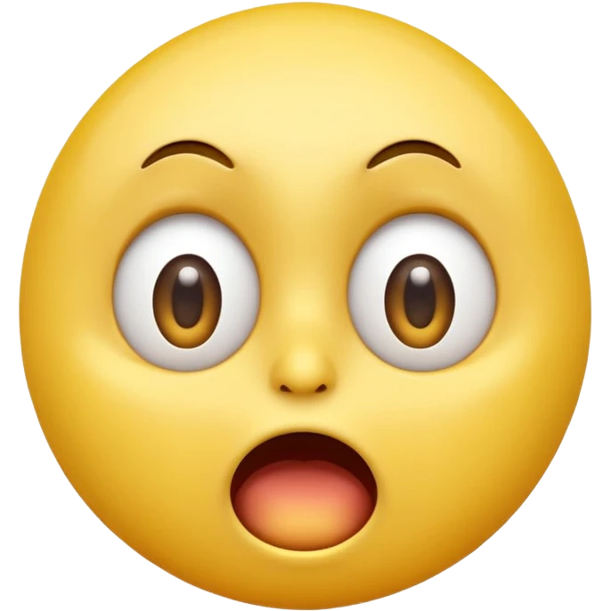 A 3D glossy yellow emoji face with a horrified expression, only large wide-open eyes, wide-open mouth, raised eyebrows, no nose, vector style, black background, high quality, soft studio lighting emoji