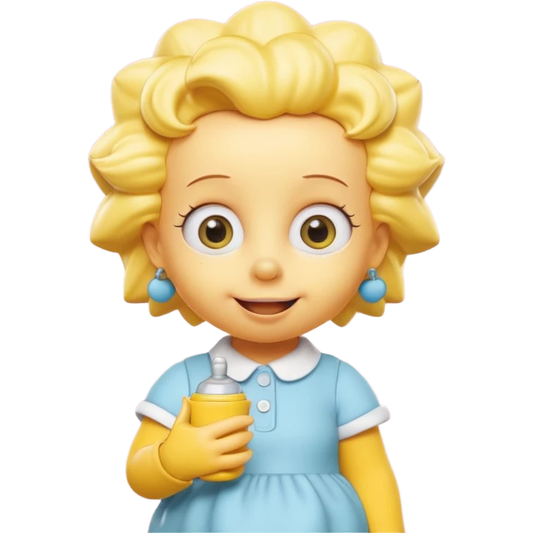 A 3D cartoon baby character fully yellow skin, styled like Maggie Simpson, with pacifier, big eyes, smooth shading, Memoji-style rendering, consistent with other yellow Simpsons characters. emoji