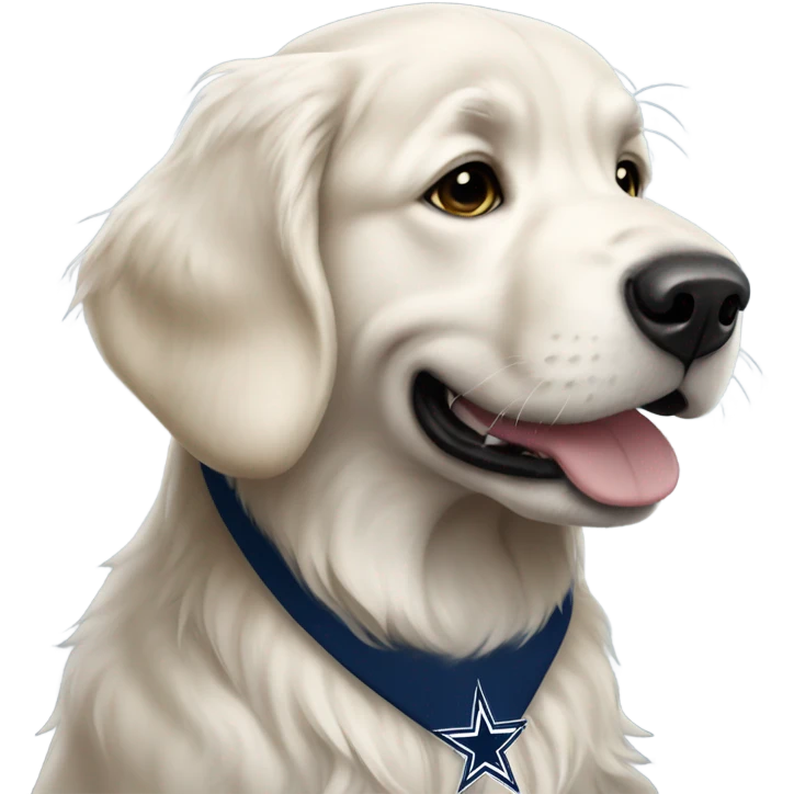 white golden retriever in a dallas cowboy uniform  emoji