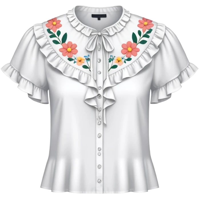 White very short sleeved floral ruffle blouse emoji