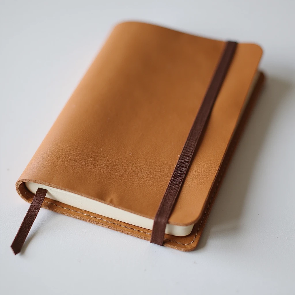 minimal design leather notebook, tan color, elastic band, modern look emoji