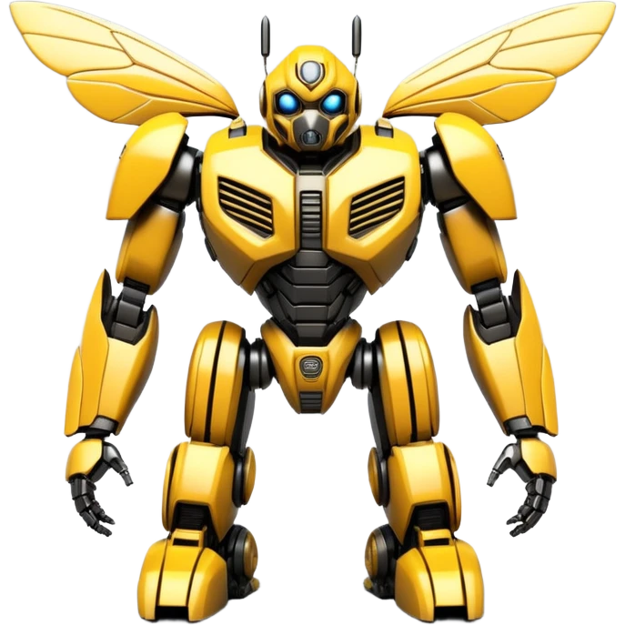 Futuristic robotic bumblebee character in the exact style of Bumblebee from Transformers movies, highly detailed 3D model emoji
