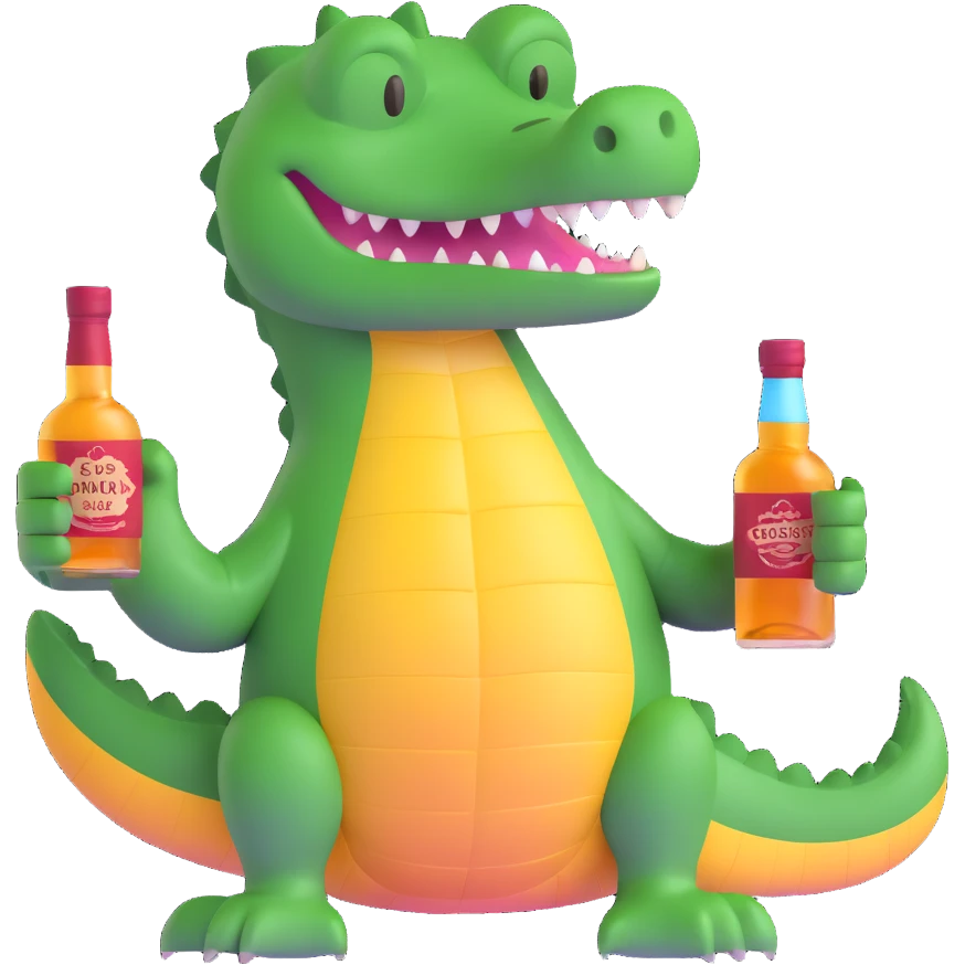 crocodile with a bottle of whiskey emoji