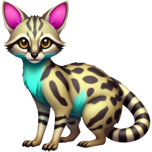  Exotic randomly colored colorful cute neon-colored Fakémon-Fionbri-Vernid-Genet-creature with markings (full body) emoji