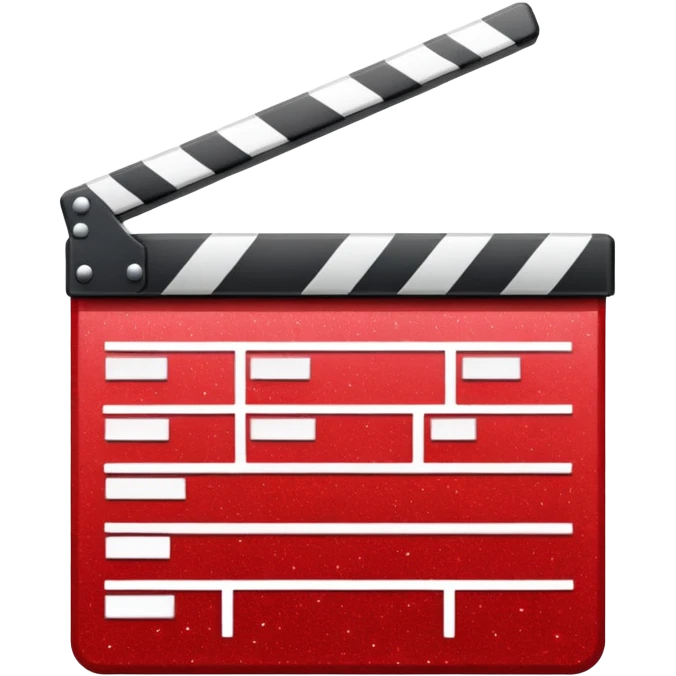 red clapperboard used in filmmaking, cute and stylish design with glitter emoji