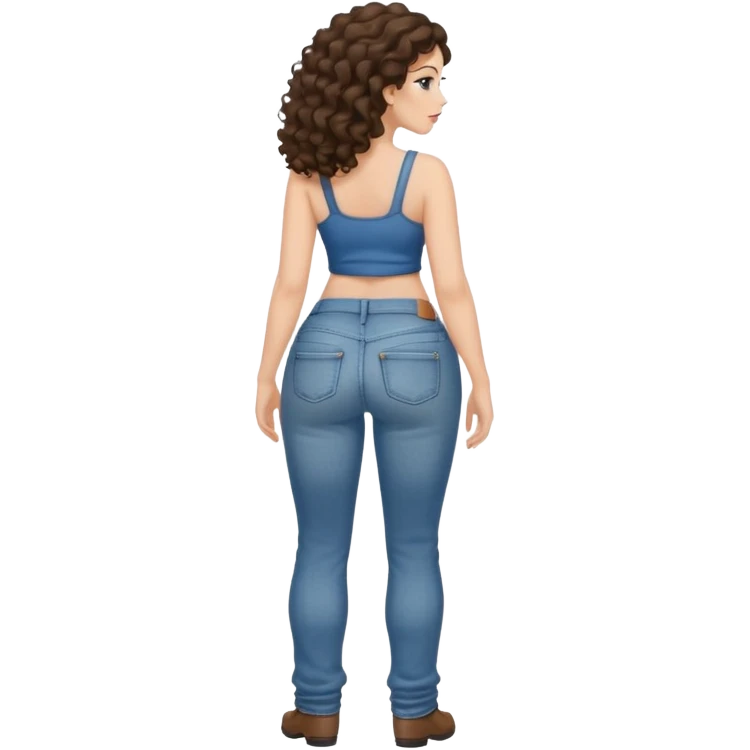 Full length curly brunette with bid tits and sagging jeans watched from the back emoji