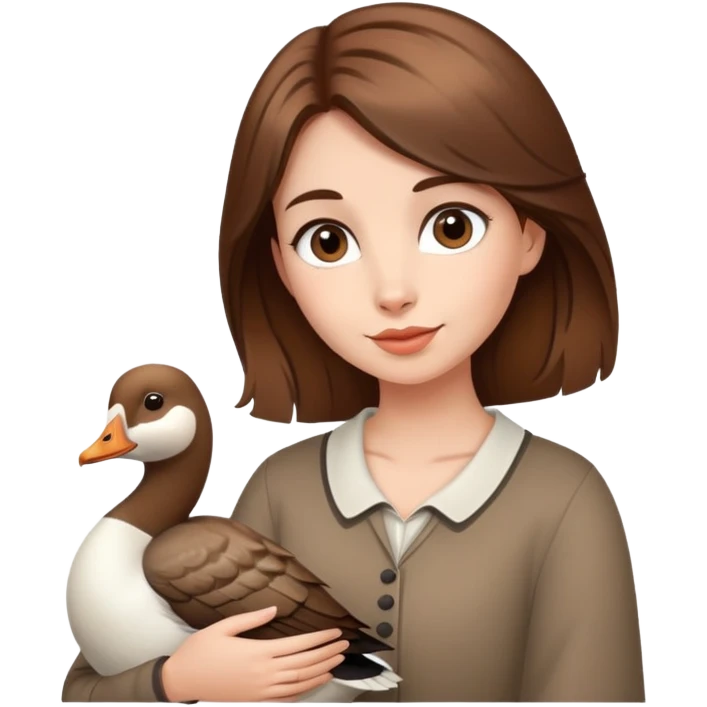 A girl with brown hair and a goose best friend emoji
