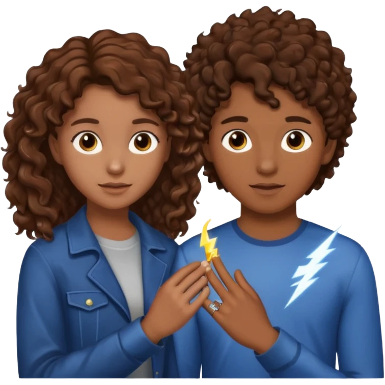 a 15 year old girl with brown curly hair but she has lightnings in it with a brown haired boy who gave her a promise ring emoji