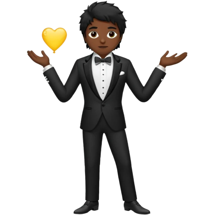 Chico moreno, pelo negro, smoking cuerpo entero pelo revuelto emoji