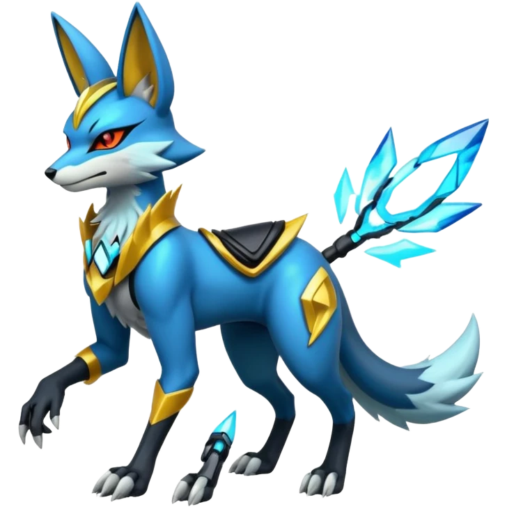 Futuristic modern colorful cyber-Delphox-Zeraora-Lucario-fusion emoji