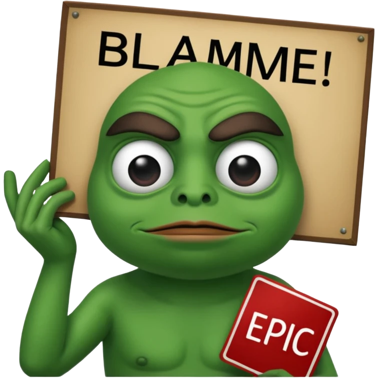 Pepe holding a sign says blame epiic emoji