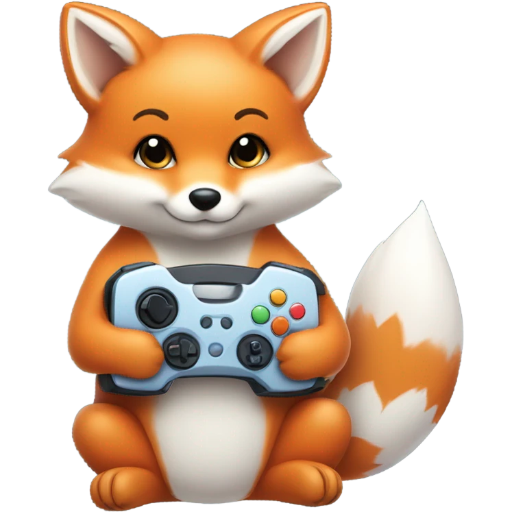 Detailled Baby kawaii fox on handless console emoji