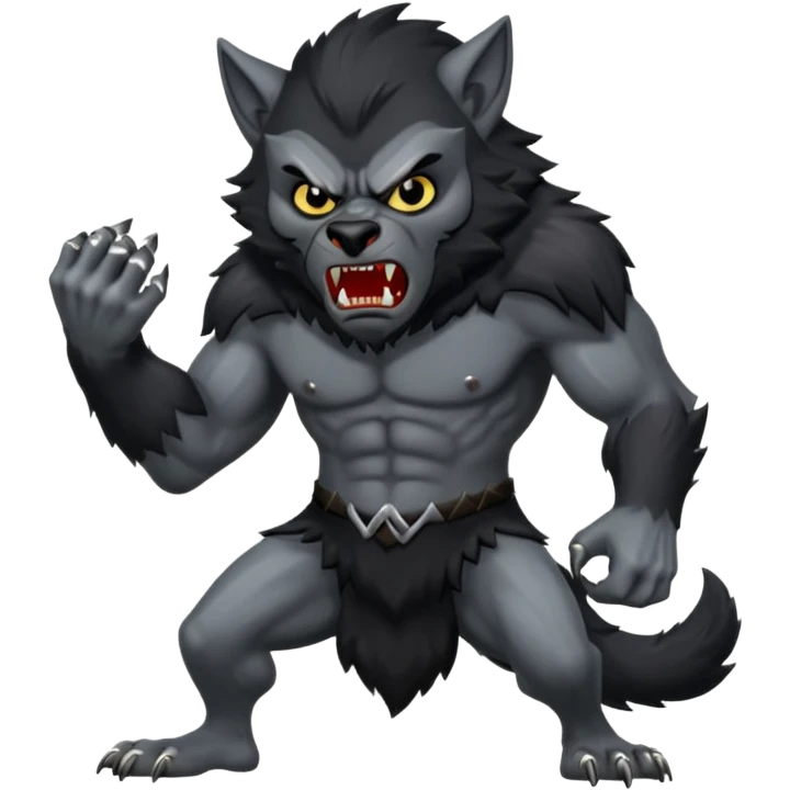 Create an emoji of Werewolf half bodied till waist sharp nails angry face black emoji