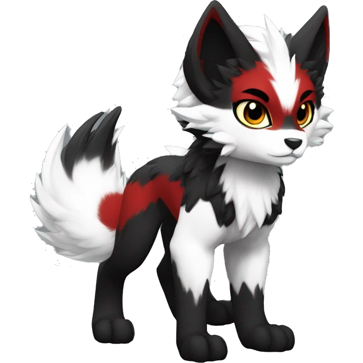 Anthro-Edgy-Cool-Dark-Black-White-Red-Contrast-Colors-Fantasy-Fur-Sona-Chibi-Shiny-Fakémon-Hybrid full body emoji