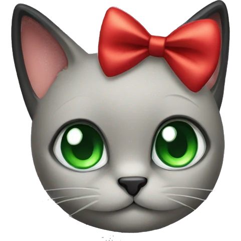 black cat with green eyes and red bow emoji