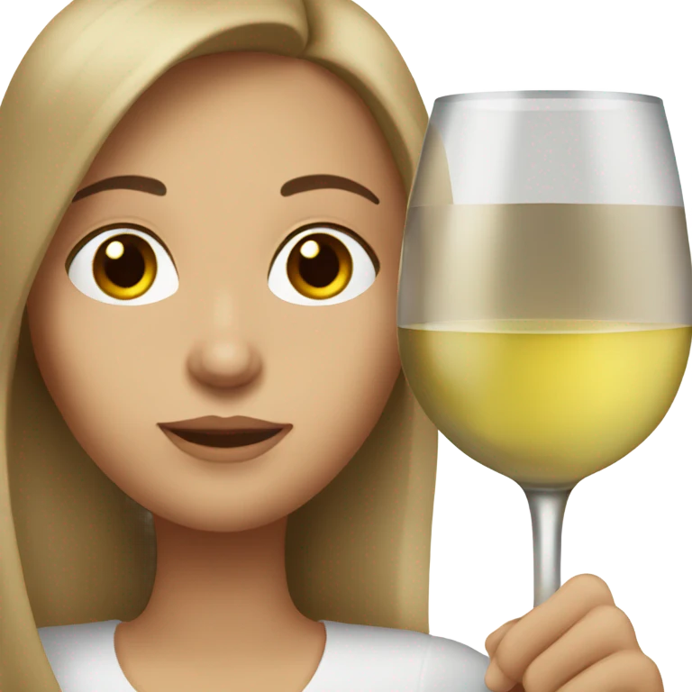 White woman with long brown hair and brown eyes drinking white wine  emoji