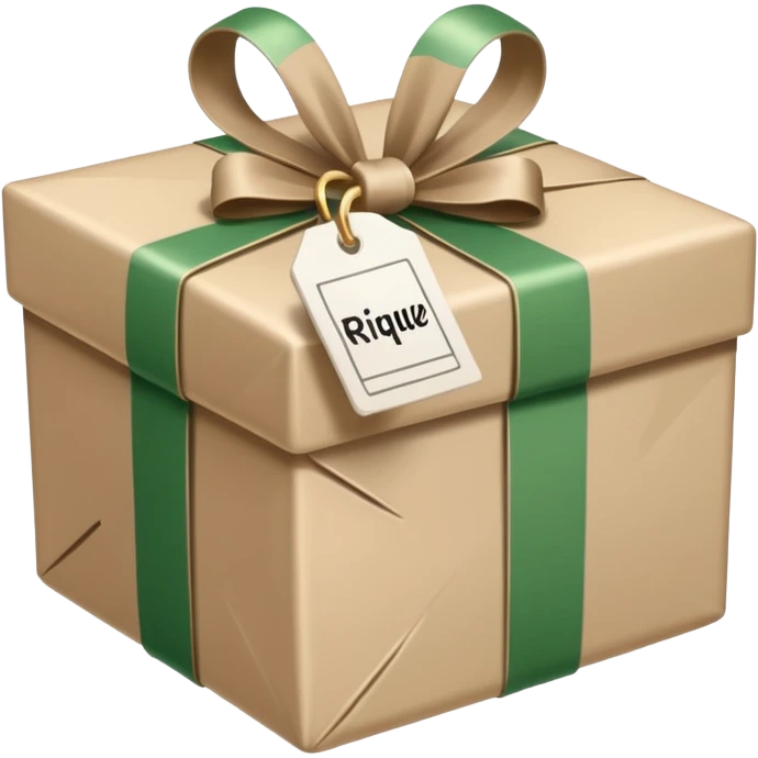 A beige and white christmans gift, with a label that says Rique. emoji