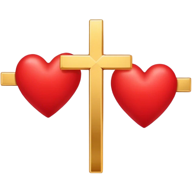 Two red  hearts connected by one simple gold cross  emoji