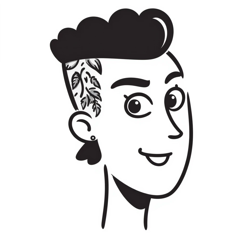 head of a white man with mohawk, earring, and head tattoo emoji