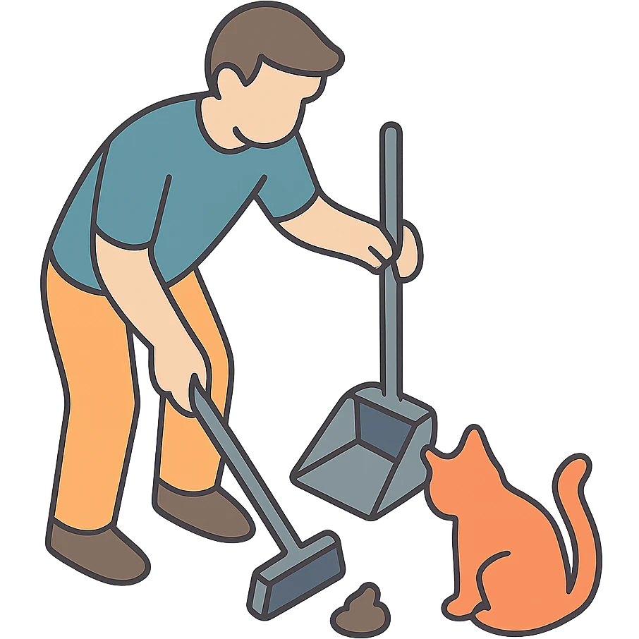 мужчина убирает за кошкой emoji