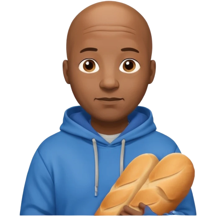 Bald black guy 40 years old with blue hoodie and and bread emoji emoji
