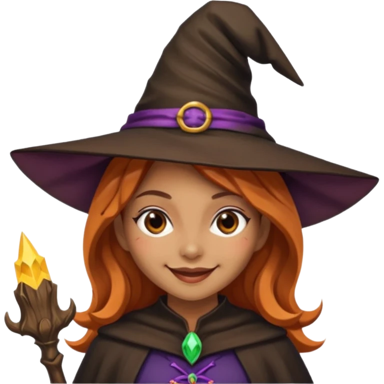Pretty girl with Light brown skin dressed as a Witch emoji