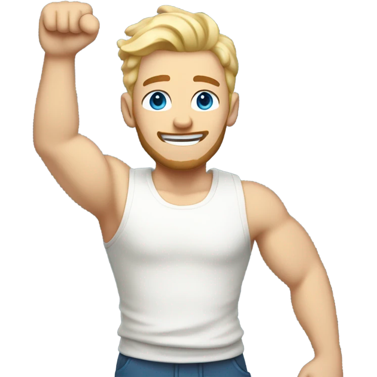 full body raised arms light curl blonde 30yo man blue eyed pale skin emoji