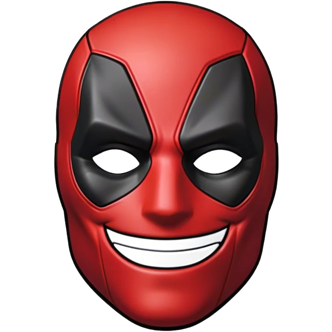 "A red and black icon depicting Deadpool's mask with an ironic smile. Comic book style with clear contours and light shading. Transparent background, perfect as a Discord emote." emoji