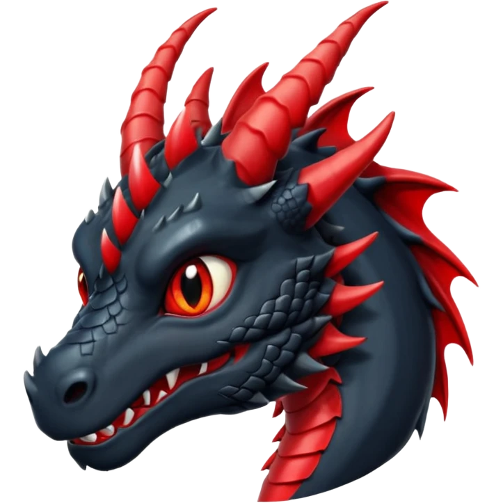 Un dragon noir aux yeux rouges brillant, puis des grandes cornes d'obsidiennes, style anime emoji