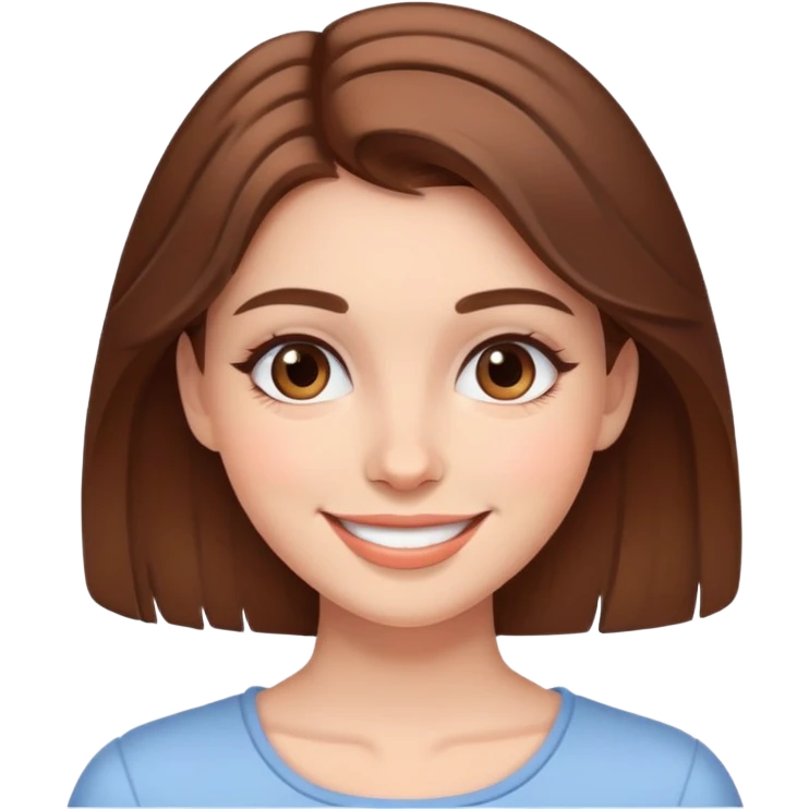 brown long hair girl with soft makeup, smiling emoji