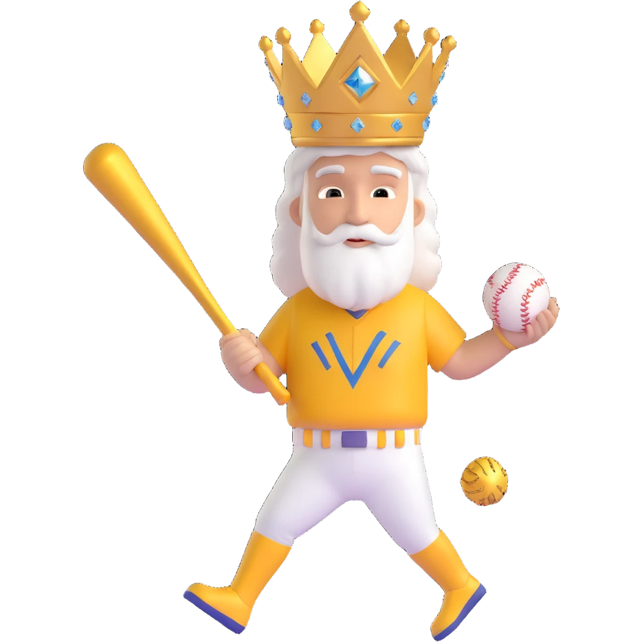 a baseball god with a laurel crown, floating above a diamond, holding a golden bat, majestic and mythic emoji